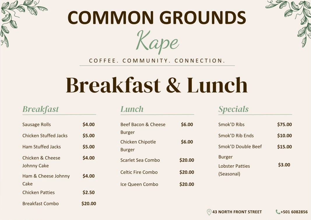 Breakfast and lunch menu board