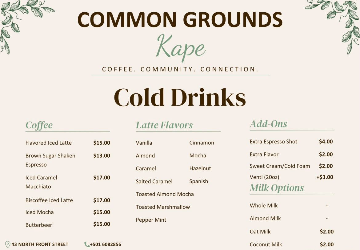 Cold drinks menu board