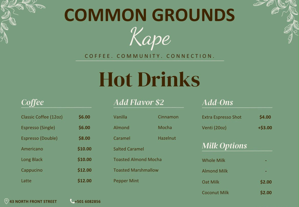 Hot drinks menu board